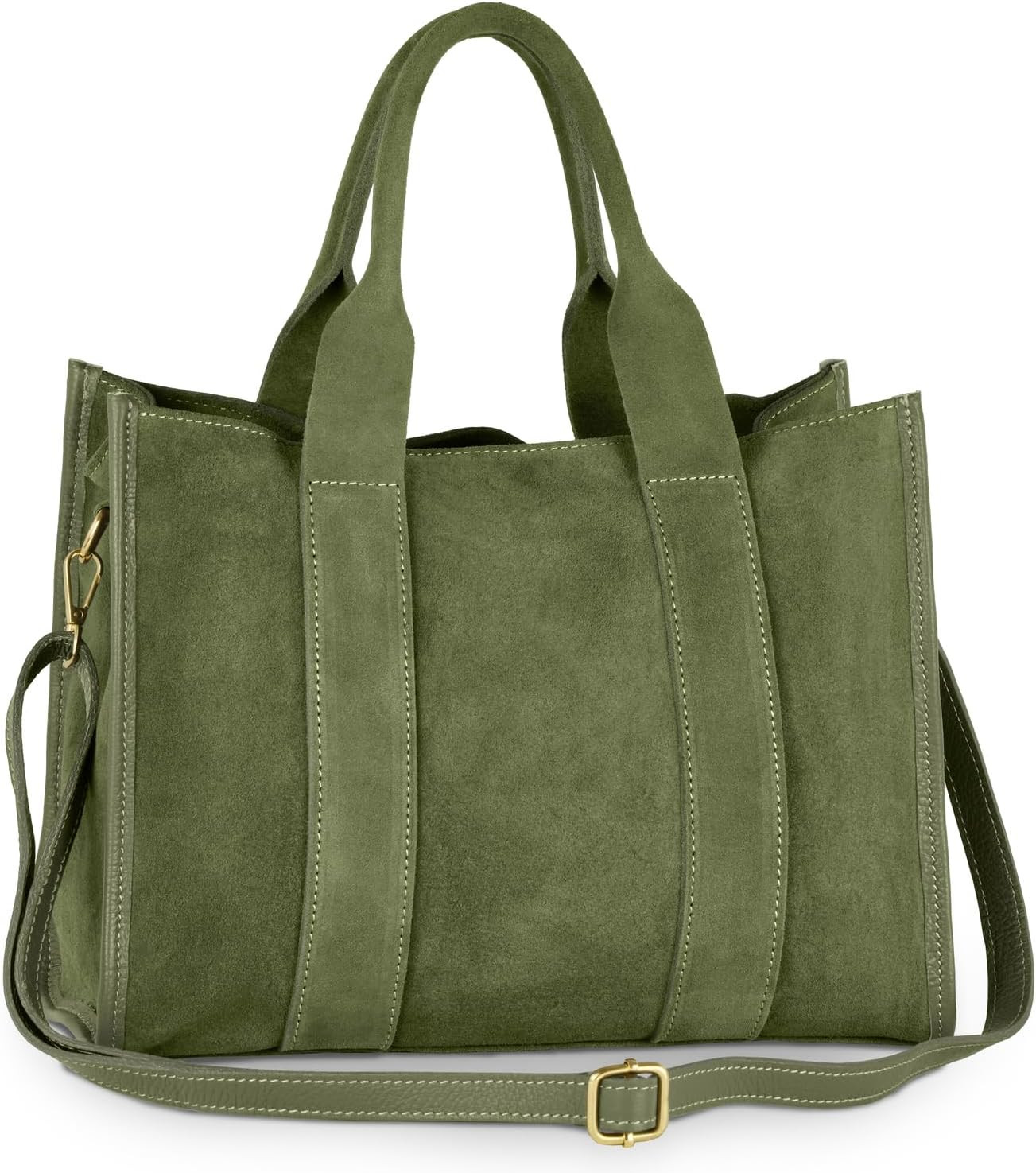 Italian Genuine Suede Tote Bag for Women with Adjustable Strap & Leather Trim | Structured Medium Shoulder Purse | Amazon (US)