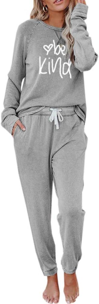 Eurivicy Women's Solid Sweatsuit Set 2 Piece Long Sleeve Pullover and Drawstring Sweatpants Sport Ou | Amazon (US)
