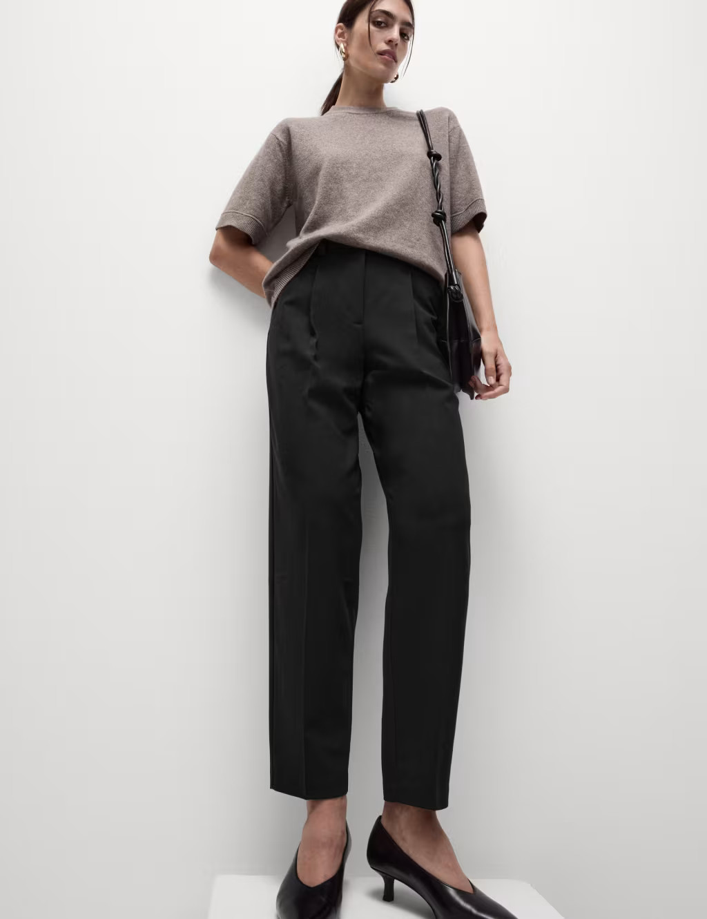 Pleat Front Tapered Ankle Grazer Trousers | Marks & Spencer (UK)