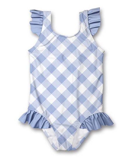Periwinkle & White Gingham Ruffle-Accent One-Piece - Infant, Toddler & Girls | Zulily