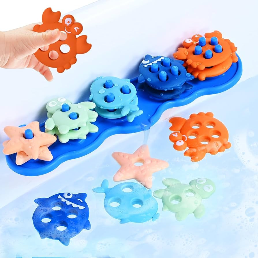 Baby Bath Toys,Silicone Mold Free Shape Sorting Stacking Toddler Bath Toy,Color Sorting Textured ... | Amazon (US)