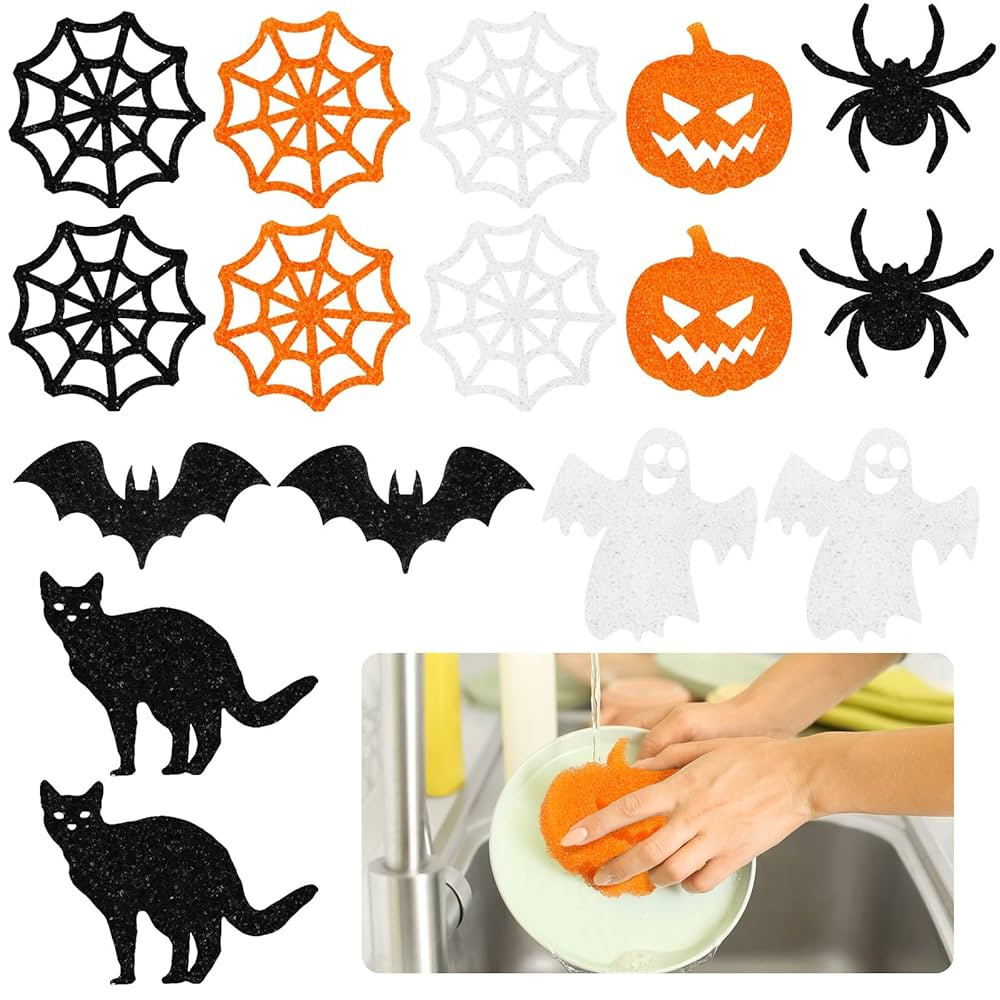 27 Pcs Halloween Cleaning Sponges Non Scratch Kitchen Scrub Sponges Pumpkin Bat Ghost Cat Spider ... | Amazon (US)