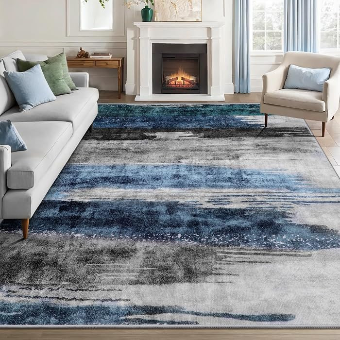 5x7 Area Rugs for Living Room, Modern Abstract Washable Carpet Navy | Amazon (US)
