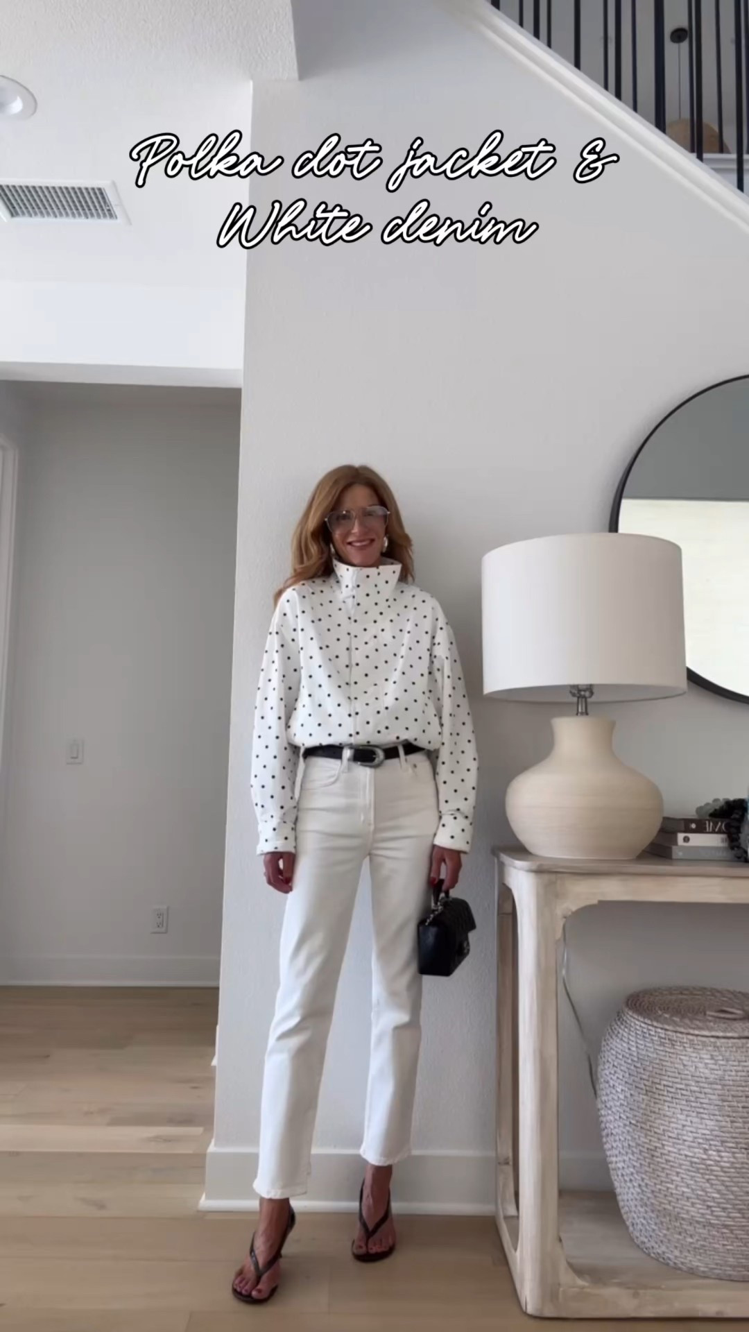 Polka dot anorak & white jeans!
Wearing small in the jacket from anthro, linked an amazon version too 