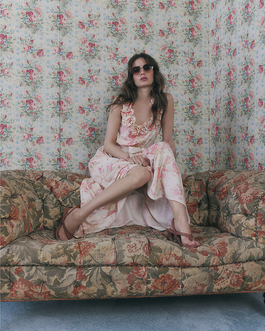 Beige Floral Corsage Tiered Maxi Dress | River Island UK & IE