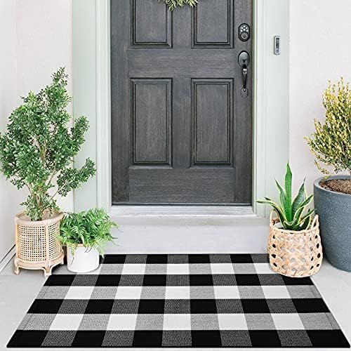 KOZYFLY Buffalo Plaid Rug 27.5x43 Inches Black and White Outdoor Rugs Cotton Hand-Woven Washable ... | Amazon (US)