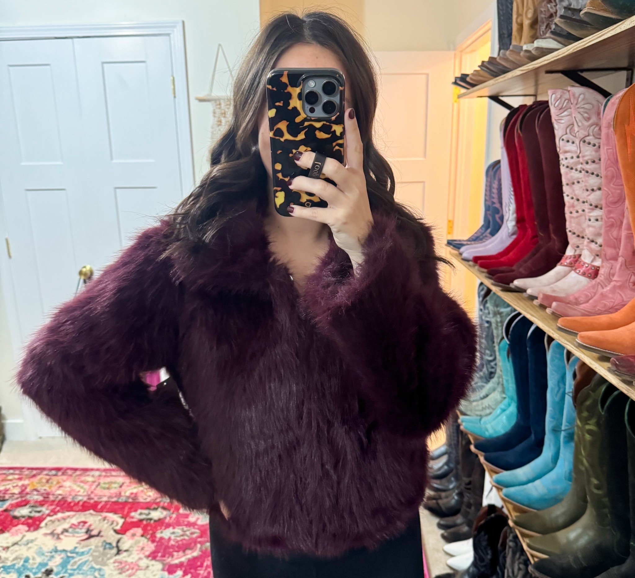Burgundy fur coat from Walmart under $20 - wearing a medium - this is great for Christmas or holiday party or NYE New Year’s Eve or even NFR 

#LTKHoliday #LTKStyleTip #LTKFindsUnder50