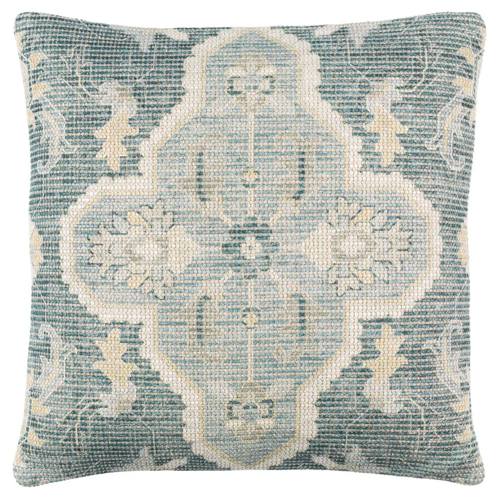 Audrey French Country Teal Floral Down Throw Pillow - 18x18 | Kathy Kuo Home