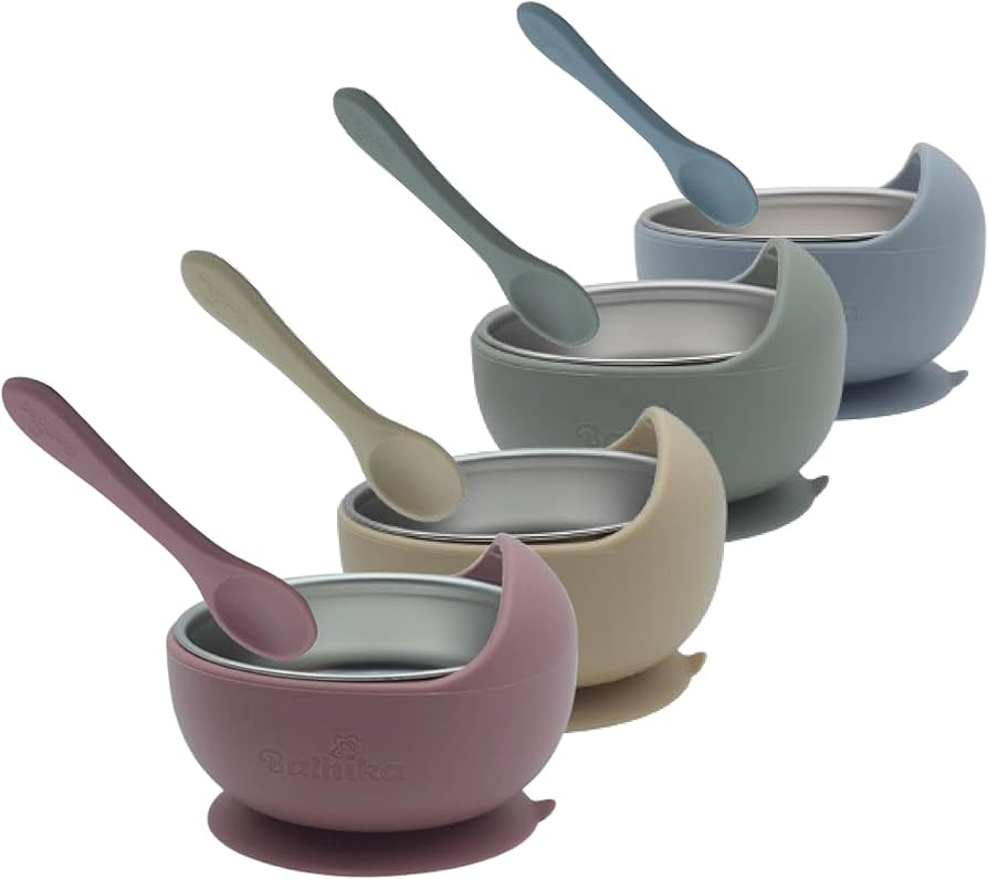 Silicone Baby Bowl Feeding Set – 12-Piece Set with Stainless Steel Inserts and Baby Spoons – ... | Amazon (US)