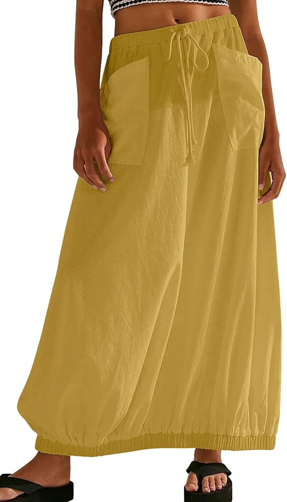 CHARTOU Women Baggy Parachute Skirt Comfy Casual Cotton Y2k Cargo Maxi Long Skirt | Amazon (US)