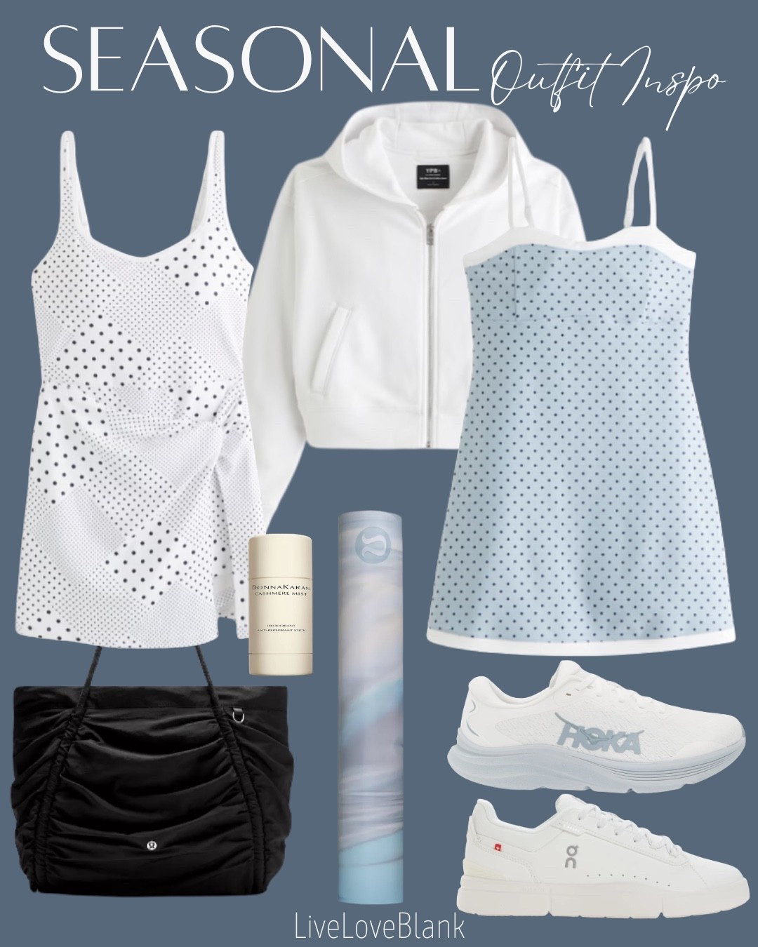Seasonal outfit idea
Athleisure dresses 
Abercrombie outfits 
Tennis outfits 
Yoga mat and tote 
@abercrombie 
@nordstrom 
@lululemon 

#LTKootd #LTKSeasonal #LTKActive