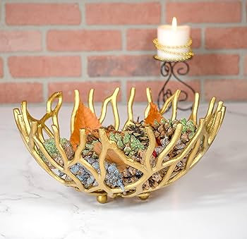 Red Co. 14” Dia Decorative Round Aluminum Branch Reef Centerpiece Bowl – Golden | Amazon (US)