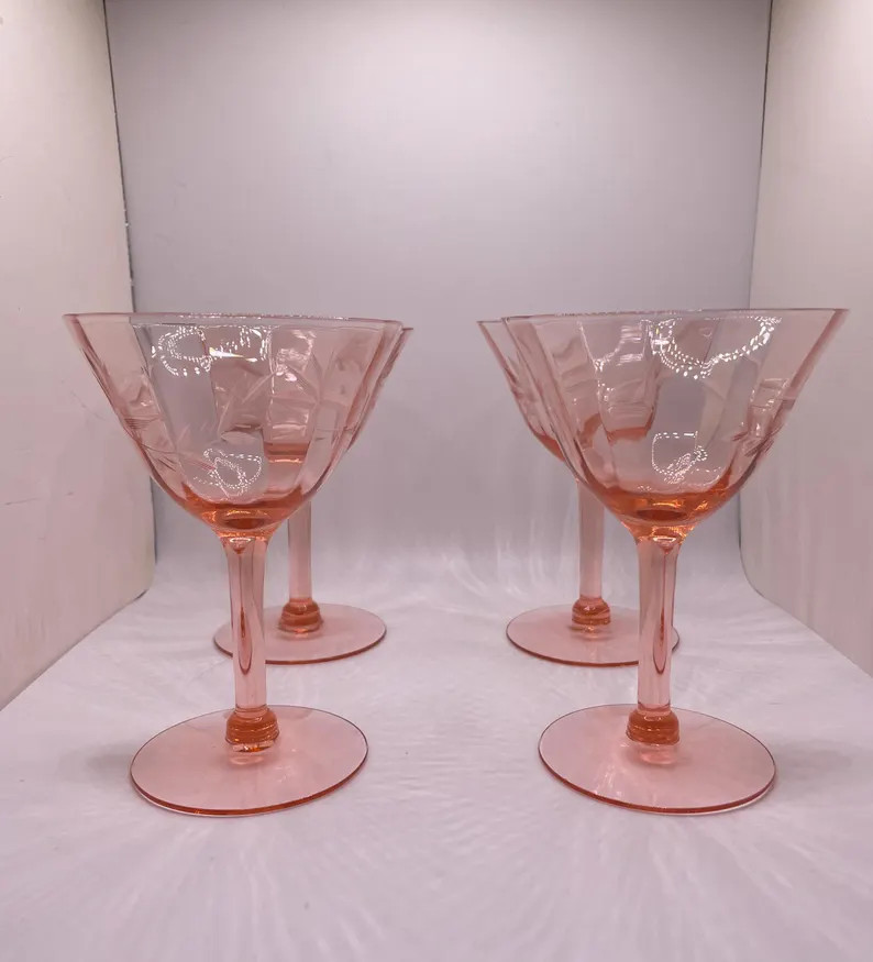 1930's Lancaster Jubilee Pink Tall Champagne Glasses set of 4 - Etsy | Etsy (US)