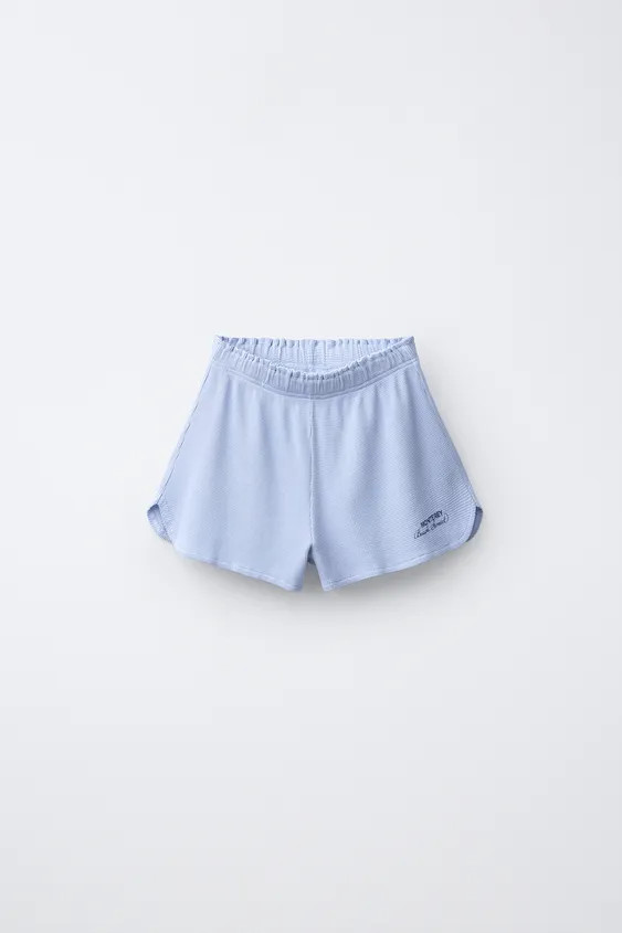 WAFFLE-KNIT BERMUDA SHORTS WITH SLOGAN PRINT | Zara UK