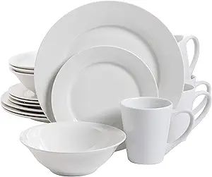 Gibson Home Amelia Court Porcelain Dinnerware Set, Service for 4 (16pcs), White (Round) | Amazon (US)