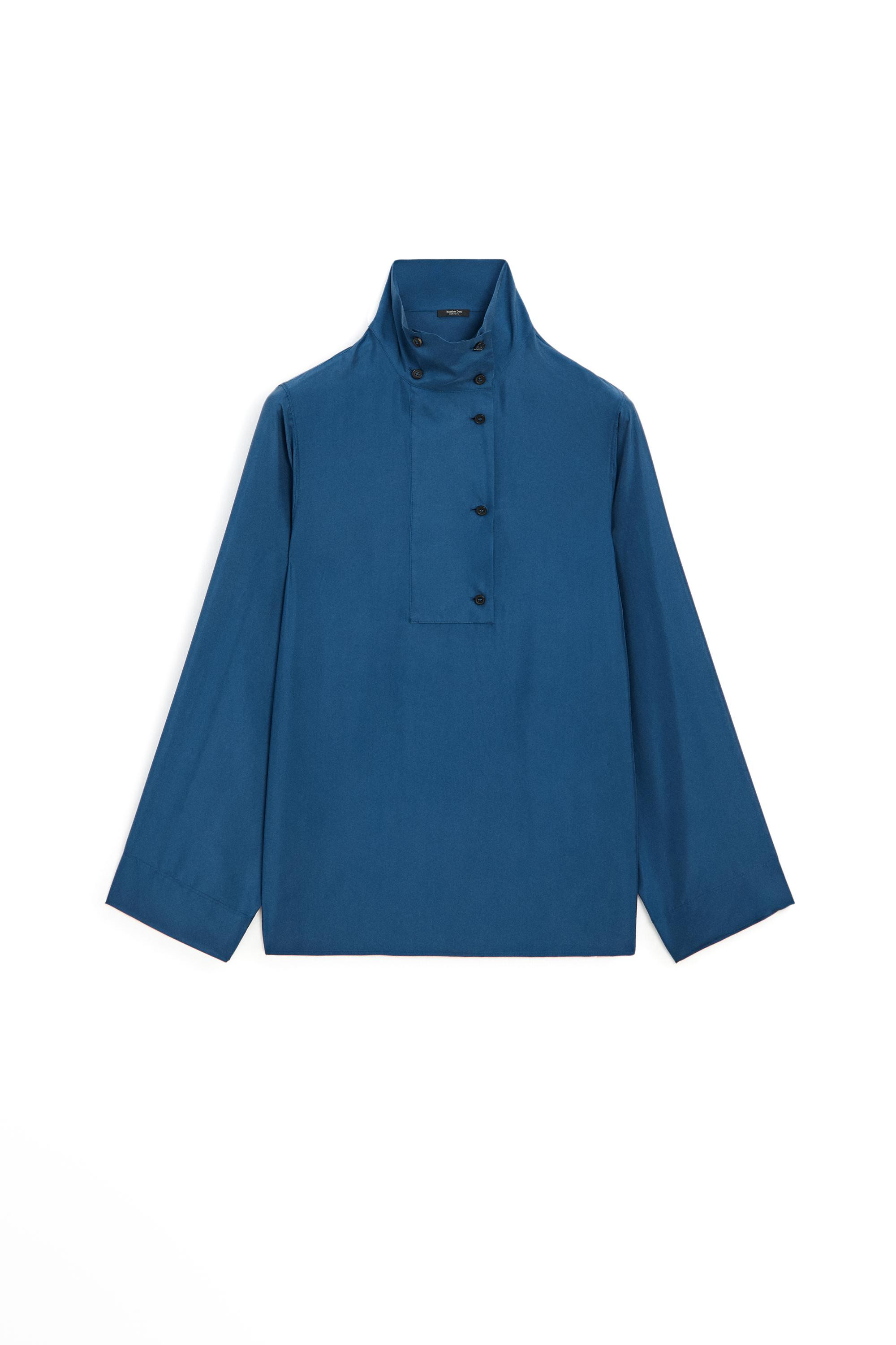 100% mulberry silk high-collar shirt - BLUE | Massimo Dutti US