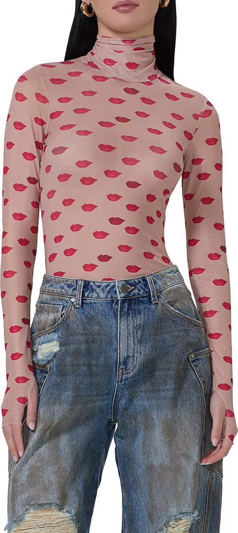 Zadie Print Turtleneck Mesh Top | Nordstrom