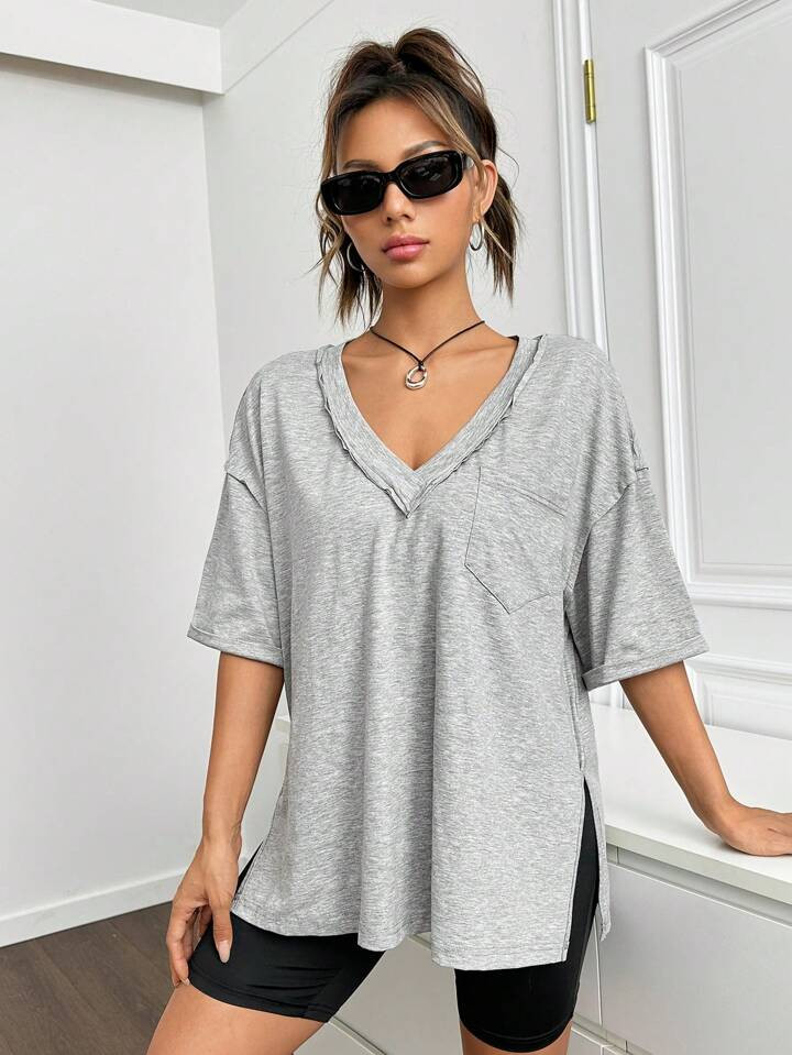 SHEIN EZwear Drop Shoulder Split Hem Tee | SHEIN