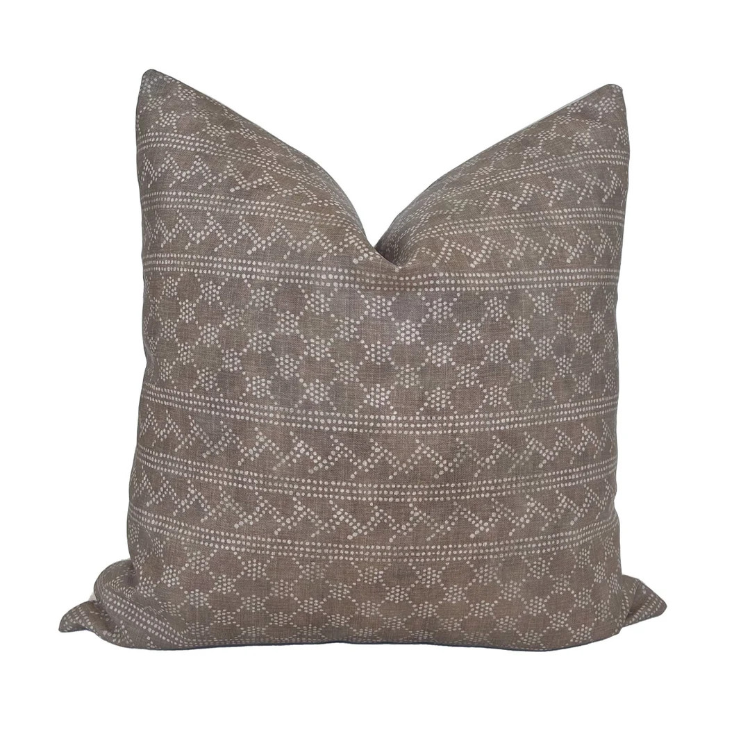 Brown Pillow Cover With Geometric Pattern Heavyweight Linen - Etsy | Etsy (US)