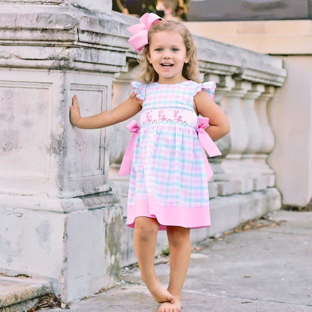 Bunny Silhouette Smocked Beverly Dress Plaid | Classic Whimsy