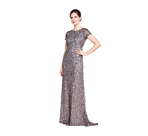 Adrianna Papell Women's Short Sleeve All Over Sequin Gown, Lead, 14 | Amazon (US)