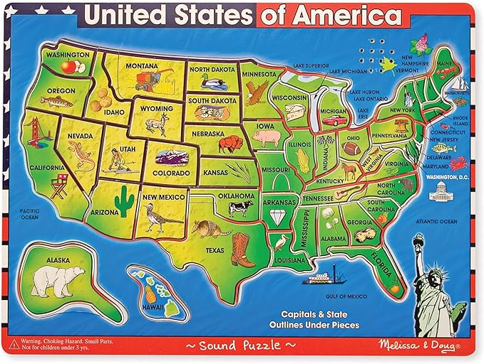 Melissa & Doug USA Map Sound Puzzle - Wooden Puzzle With Sound Effects (40 pcs) | Amazon (US)