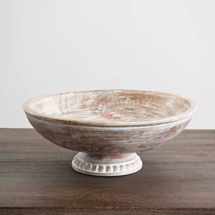 White Washed Mango Wood Pedestal Bowl, 12 in. | Kirkland's Home