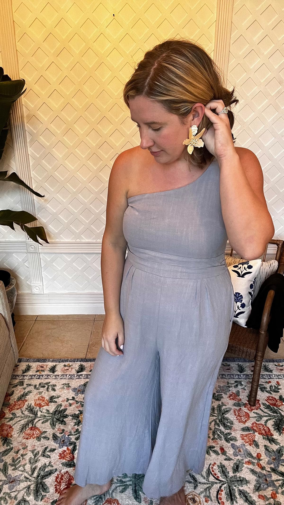 ANRABESS Women's Summer Straps One Shoulder Pleated High Waist Casual Wide Leg Jumpsuit Romper wi... | Amazon (US)