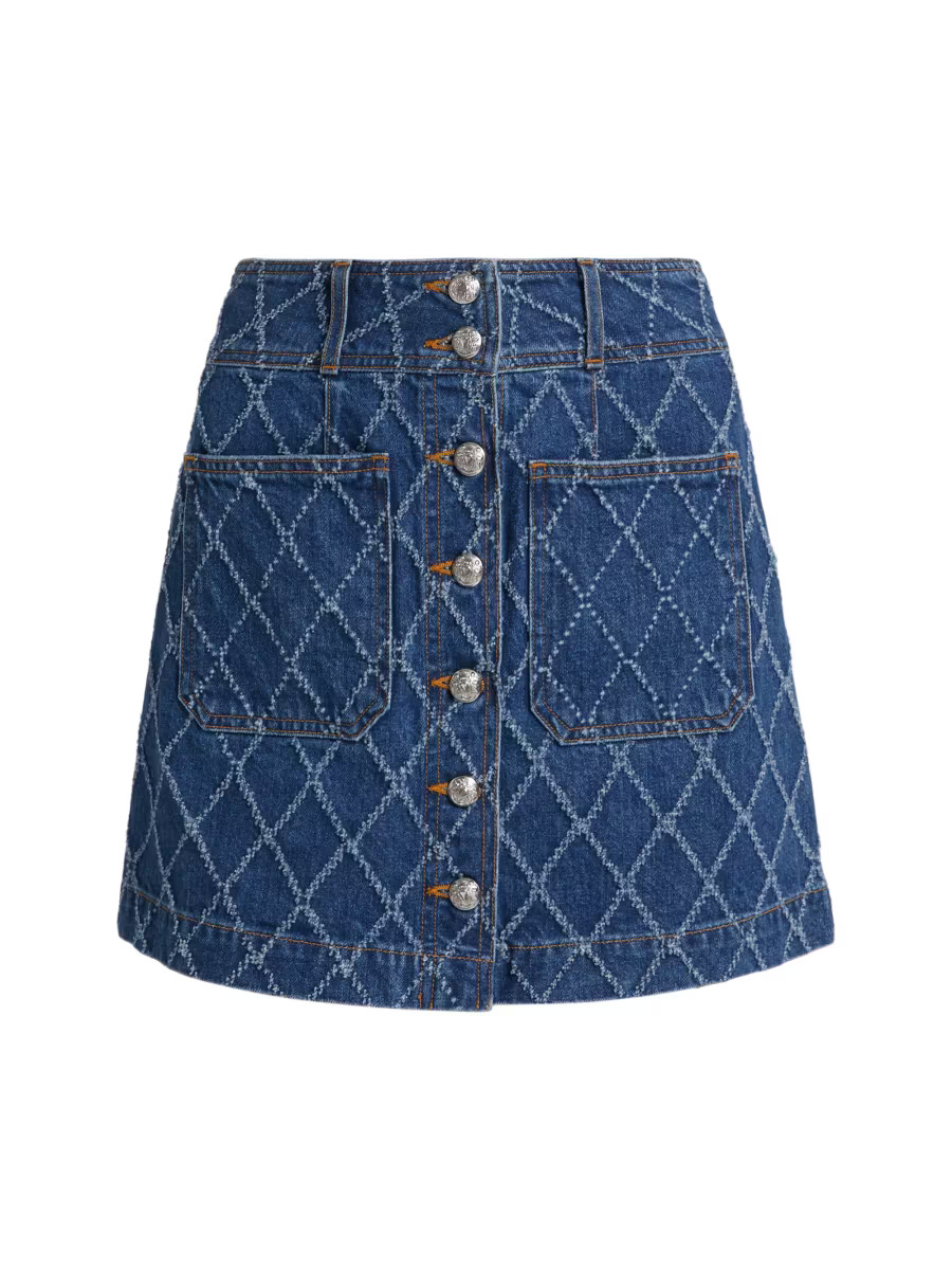 Moxie Perforated Diamond Denim Miniskirt | Saks Fifth Avenue