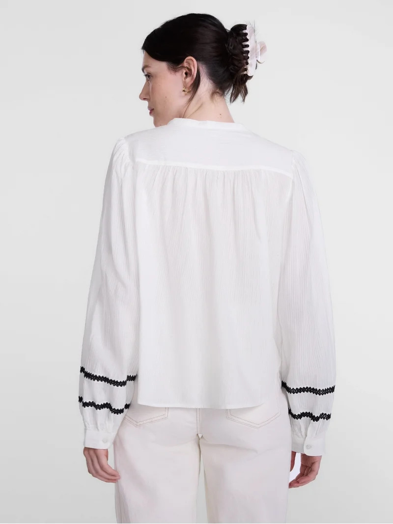 Scenario Women's and Women's Plus Quilted Detail Long Sleeve Top, Sizes XS-4X | Walmart (US)