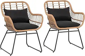 JOIVI Outdoor Wicker Chairs, 2 Pieces Patio Rattan Dining Chairs with Cushions for Outside Lawn, ... | Amazon (US)