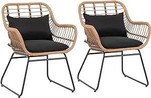 JOIVI Outdoor Wicker Chairs, 2 Pieces Patio Rattan Dining Chairs with Cushions for Outside Lawn, ... | Amazon (US)