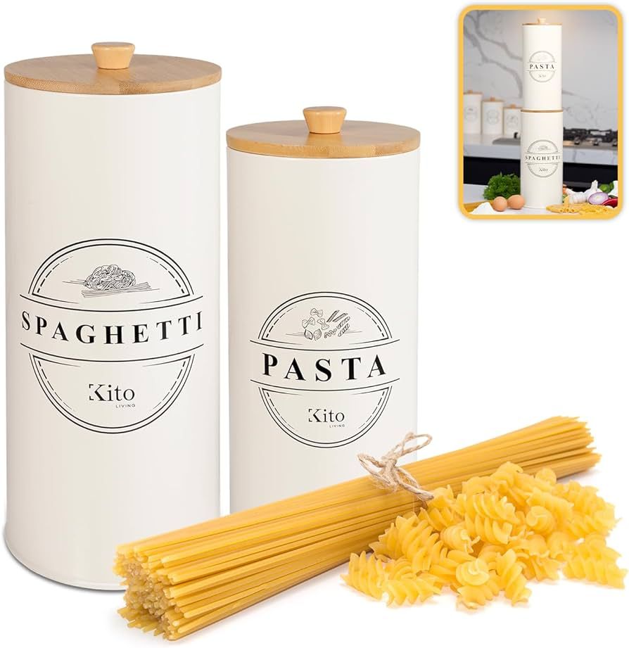Spaghetti and Pasta Containers with Airtight Lids, Pasta Spaghetti Canister Sets For Kitchen Coun... | Amazon (US)