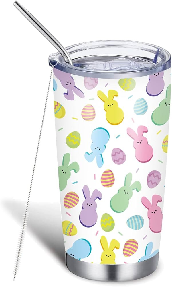 JarThenaAMCS Easter Tumbler with Lid and Straw Bunny Egg Stainless Steel Cup Colorful Rabbit Past... | Amazon (US)