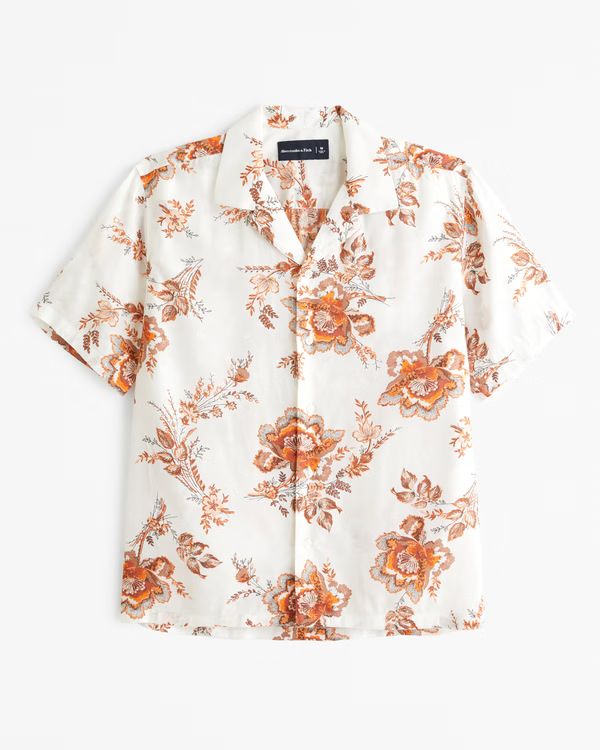 Camp Collar Silky Textured Shirt | Abercrombie & Fitch (US)