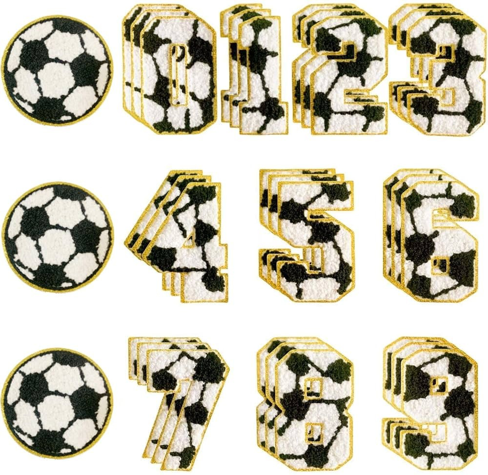 33Pcs Iron on Number Patches, Chenille Patches Gold Edges Sports Patches Iron on Numbers Embroide... | Amazon (US)