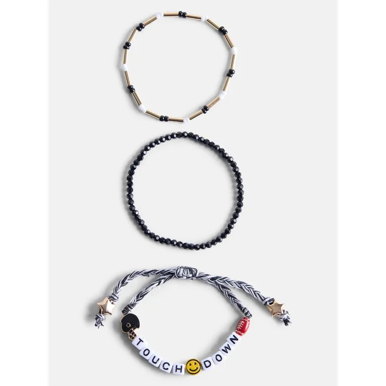 No Boundaries Women's Game Day Beaded Stretch Bracelets Set, 3 Piece, Black | Walmart (US)