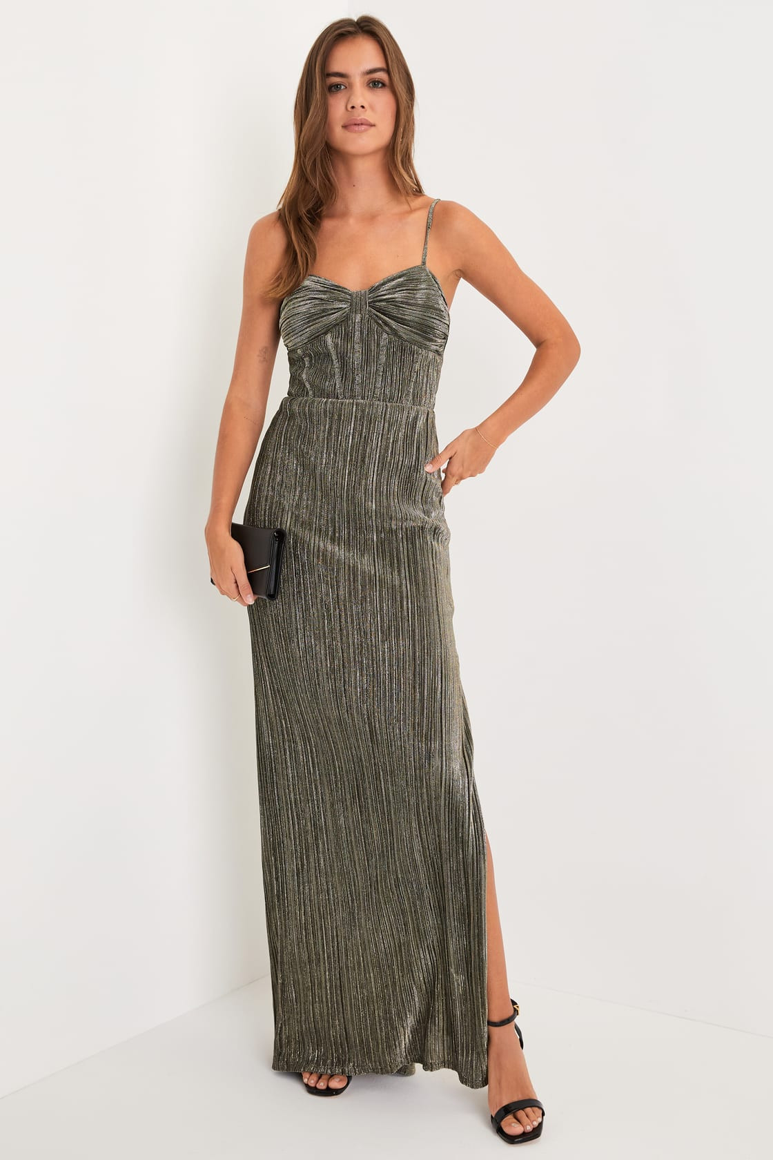 Glimmer and Glitz Black and Gold Lurex Pleated Maxi Dress | Lulus (US)