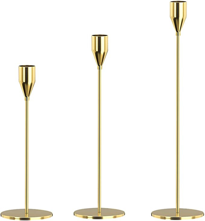 The Best Organized Set of 3 Gold Candlestick Holders Candle Holder Taper Decorative for Home Deco... | Amazon (US)