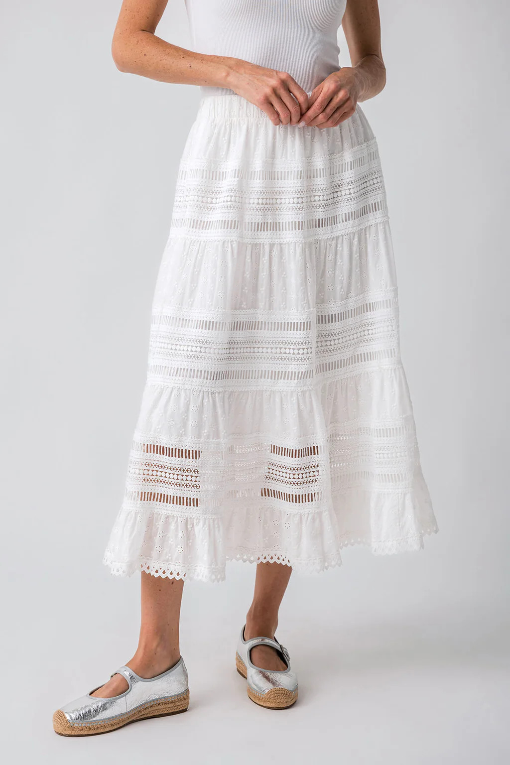 By Together Eyelet Tiered Maxi Skirt | Social Threads