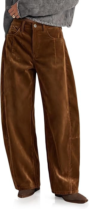 Cicy Bell Womens Velvet Barrel Pants High Waisted Seam Wide Leg Trousers | Amazon (US)