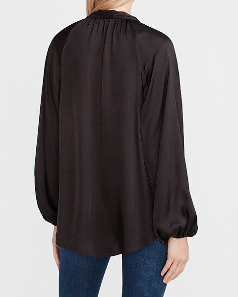 Satin Tie Neck Blouson Sleeve Top | Express