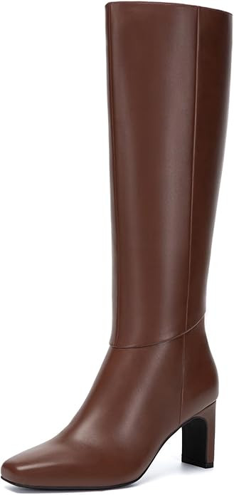 Athlefit Knee High Boots for Women Square Toe Chunky Heeled Tall Boots with Side Zipper | Amazon (US)
