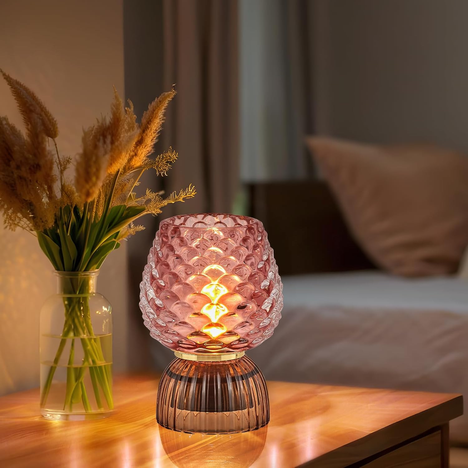 Battery Operated Lamp with Timer, Small Cordless Cute Glass Table Lamp for Home Decor, Bedroom, A... | Amazon (US)