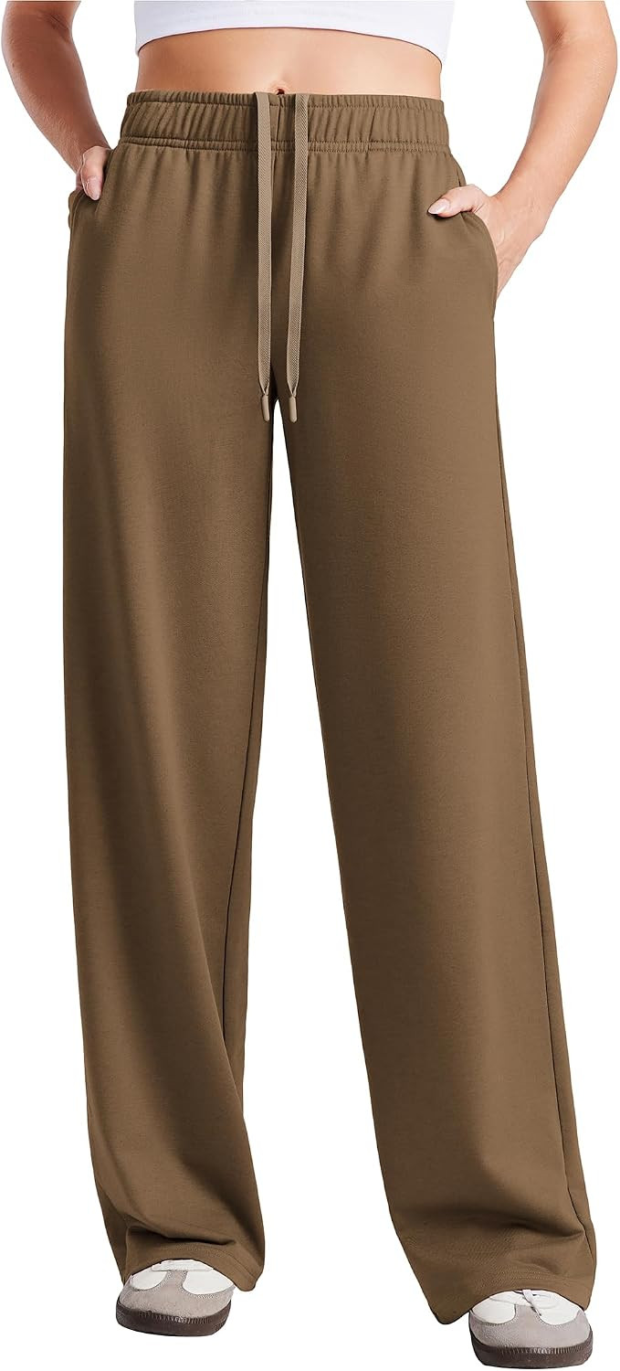PINSPARK Women's Wide Leg Sweatpants High Waisted Baggy Lounge Travel Pants | Amazon (US)