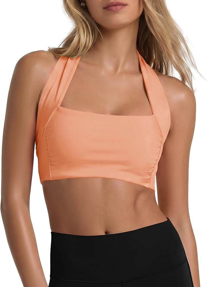 Panadila Womens Halter Sports Bra Cropped Workout Top Medium Impact Pilates Bra Racerback Tank To... | Amazon (US)