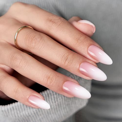 BTArtbox Press On Nails Almond - Medium Press On Nails, Pink White Ombre Soft Gel Nails, Natural Reusable Stick On Nails in 15 Sizes - 30 Fake Nails Kit | Amazon (US)