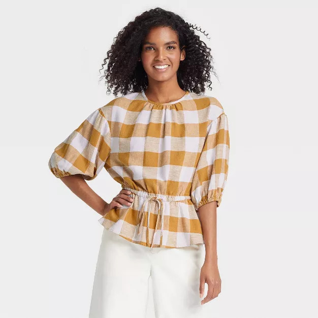 Women's Balloon Elbow Sleeve Popover Blouse - Who What Wear™ | Target
