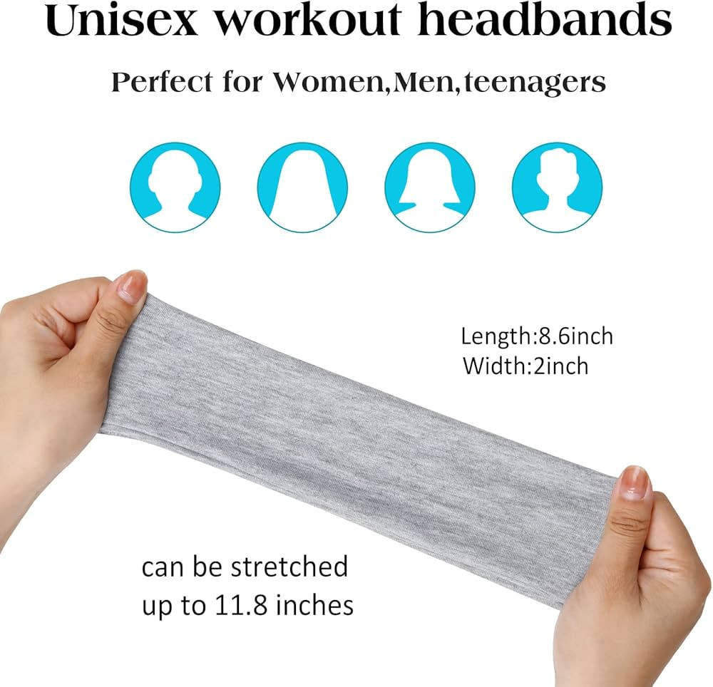 TERSE Black Headbands for Women's Short Hair - Non Slip Elastic Sweat Hairbands, Soft Fabric Hair... | Amazon (US)