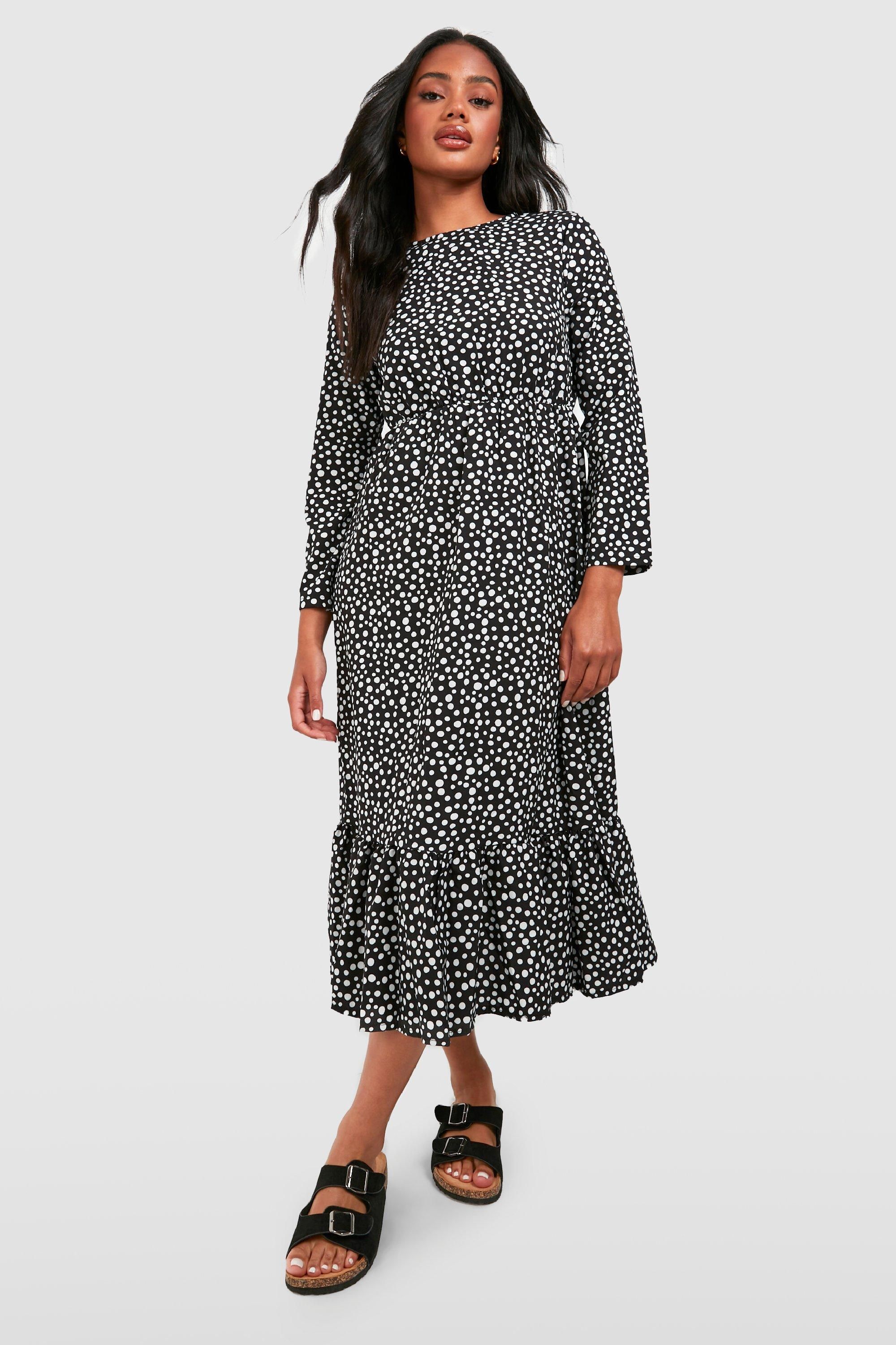 Womens Woven Mixed Spot Dress - Black - 10 | Boohoo.com (US & CA)